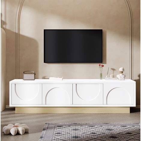 Mueble TV 175x40x41.5 cm blanco y madera en MDF con 4 puertas y sistema push-to-open (1/5)