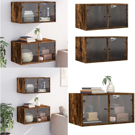 Armoires murales et portes vitrées 2pcs chêne fumé 68,5x37x35cm - Rangement murales - Armoires vitrées (1/5)