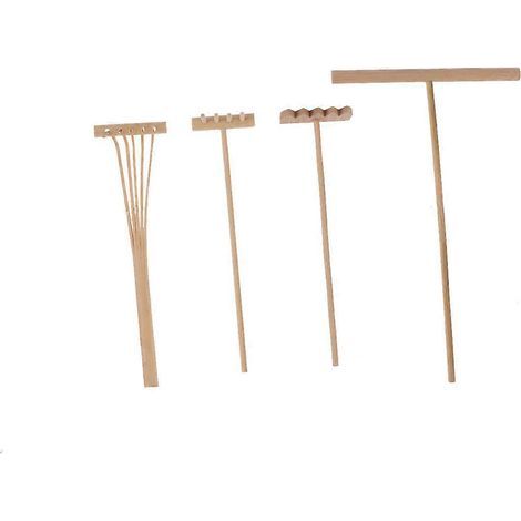 4-teiliges Bambusrechen-Set für Gartenarbeit, Bonsai und Blumentöpfe, Mini-Rechen, Sandschieber, Zeichenstift, Büroaccessoires - M (1/4)