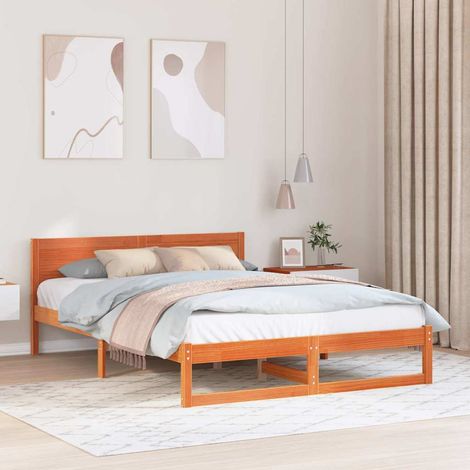 Estructura de cama Marrón 150 x 200 cm Madera maciza de Pino