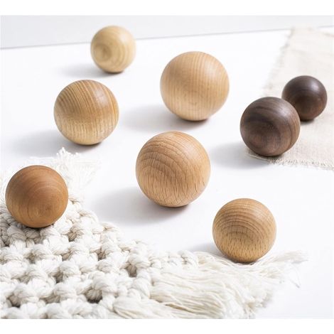 Poignées de tiroir avec bouton boule, décor en noyer naturel (1/5)