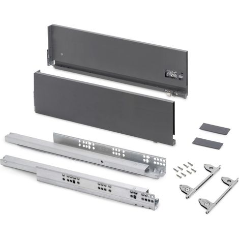 Emuca Cassetto esterno Vertex con regolazione 3D altezza 178mm, 40kg, profondità 350mm, Acciaio, Grigio antracite