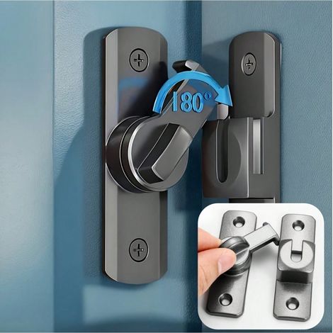 Poignée de sécurité de porte robuste, serrure de sûreté de niveau commercial et résidentiel, verrou coulissant ajustable 90-180 – Noir (1/5)