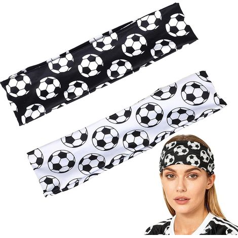 Lot de 2 Bandeau de Football Mixte, Bandeau Cheveux Femme et Homme pour Sport, Bandeau Noir et Blanc Élastique Antidérapant, Parfait pour Running, Fitness et Entraînement de Foot (1/5)