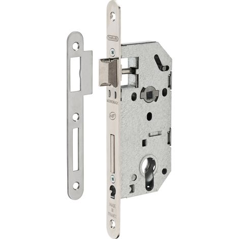 THIRARD - Serrure encastrable Monomax NF pour cylindre européen, axe 40mm, bouts ronds, têtière nickelée - THIRARD (1/5)