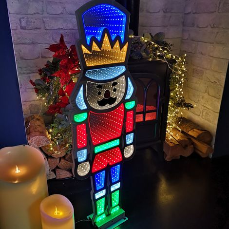 74cm Infinity Light up Christmas Nutcracker Decoration with Multi-Coloured LEDs on Metal Base (1/4)