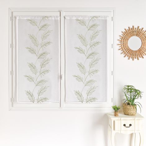 Paire voilages avec motif feuilles brodées Vert 45x120 cm