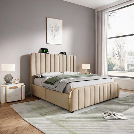 Tête de lit beige en lin 215 x 147 x 101 cm (1/5)