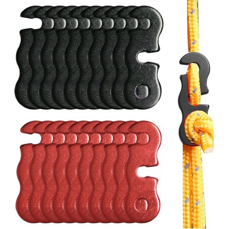 20 Pcs Tendeurs De Corde En Alliage D'Aluminium,Corde Boucle Ajusteur Pour Tente Bâche Randonnée Camping(Noir Et Rouge) (1/5)
