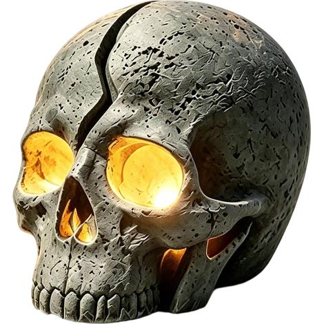 Veilleuse tête de mort humaine lampe de bureau pour décoration d'intérieur gothique effrayante Lampes solaires de jardin en forme de crâne fissuré avec lumière LED pour Halloween horrible décoration (1/5)