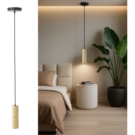 Brilliant Marty LED Pendelleuchte, GU10-Fassung, dimmbar, warmweißes Licht, ideal für Wohnzimmer & Küche, 350 Lumen, 5 W, Ø 12,5 cm, Schwarz/Matt Gold