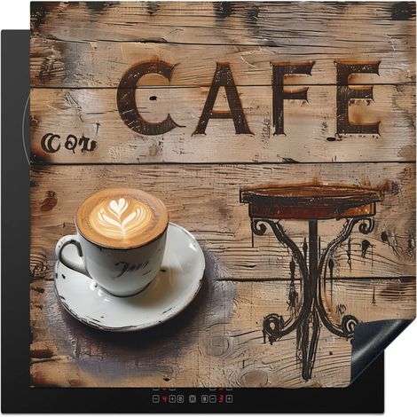 PROTECTOR DE PLACAS DE INDUCCIÓN Cafetería - Madera - Café - Estanterías Tapa Protectora De Cocina 78x78 cm