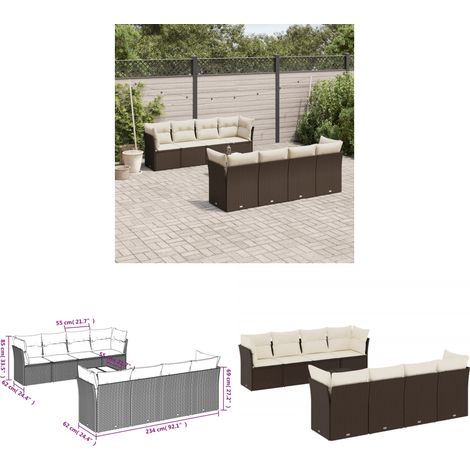 vidaXL Salon de jardin avec coussins 9 pcs marron résine tressée (1/3)