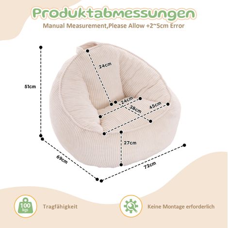 Beiger Cord-Sitzsack-Sessel, 69 x 72 x 51 cm, kein Aufbau, OKMYHOME (1/5)