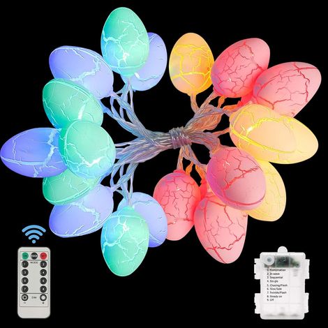 Guirlande Lumineuse Œufs Décoratifs - 20 LED - 8 Modes - Étanche IP65 - Télécommande - Pile AA - Pour Décoration Intérieure Extérieure (1/5)