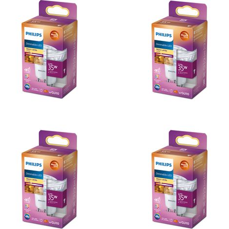 Philips Pack avantagé Spot LED GU10 35W Dimmable Lumière blanche chaude - 4 pièces