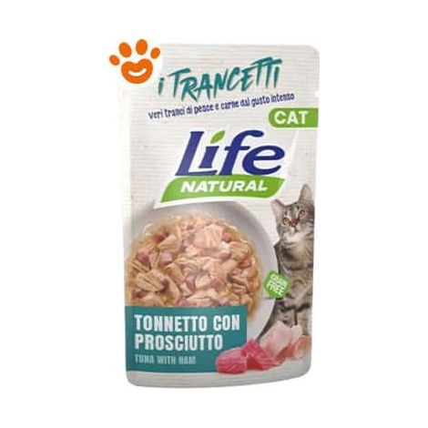 Life Cat Natural Trancetti di Tonnetto con Prosciutto - Bustina 55 Gr -