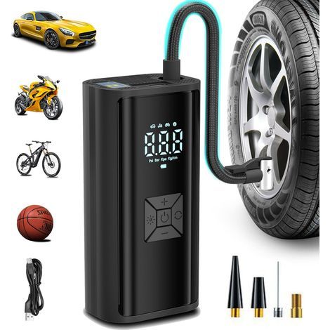 Gonfleur Pneus Voiture sans Fil,150 PSI Compresseur à Air Portatif pour Pneus, LED et Arrêt Automatique,gonfleur Velo Electrique,Auto Moto Vélo Ballon (1/5)