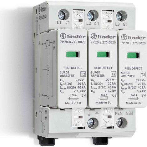 Finder scaricatore sovratensione fotovoltaico 3 poli 1020vdc finder 7p2390000015