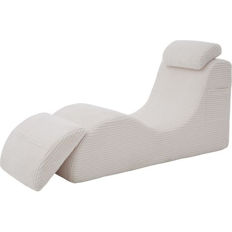 Sillón chaise longue ergonómico de pana beige con cojín extraíble y bolsillo lateral (1/5)