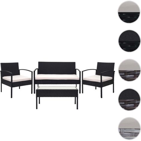 Garniture en polyrotin HWC-F56, garniture de jardin, ensemble fauteuils noir, coussin gris foncé (1/5)
