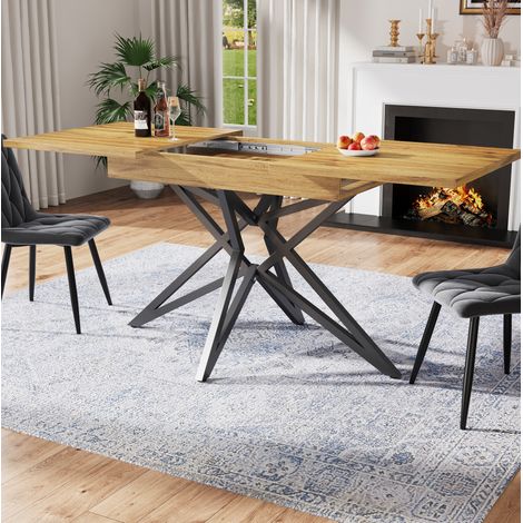 Ausziehbarer Esstisch 120/160x80x76 cm Walnuss MDF und Metall mit sternförmigen Beinen (1/5)