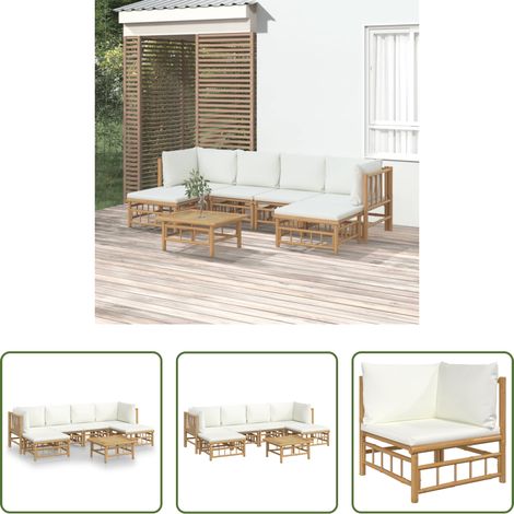 Bambusmöbel - 7-tlg. Garten-Lounge-Set mit Cremeweißen Kissen Bambus (1/5)