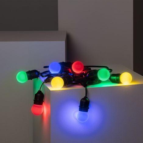Guirnalda Exterior con Bombillas LED E27 Casquillo Gordo 5.5m IP65 Negro Multicolor