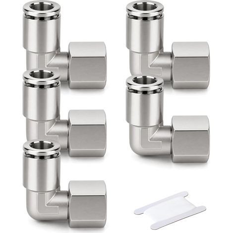 5 PIÈCES Raccord pneumatique coude 90 degrés à connexion rapide en laiton nickelé tube diamètre extérieur 8mm x filetage femelle BSP 1/2 pouce connecteur rapide pour conduite air comprimé (1/5)