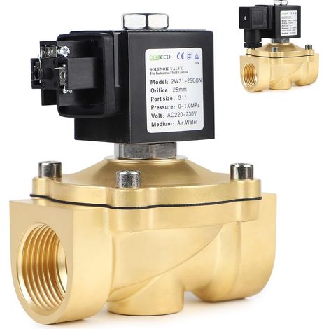 Électrovanne 230 V AC en laiton G1" Électrovanne magnétique en laiton DN20 0-10 bar Entrée d'eau Valves de distribution d'eau NC Électrovanne à action directe pour eau, air, gaz, huile (1/5)