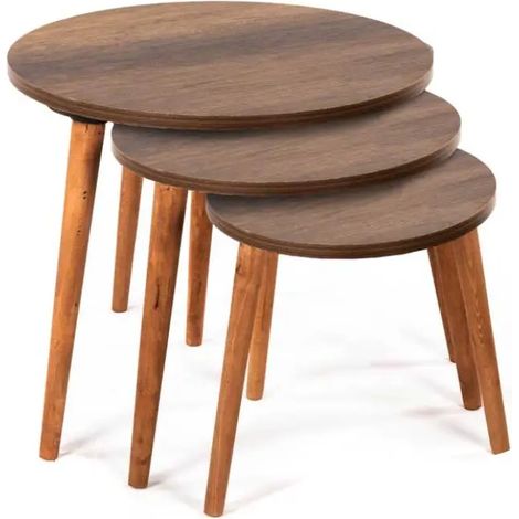 Set aus 3 runden Beistelltischen, ø 53 x 49 cm, ø 39 x 44 cm, ø 30 x 39 cm, braun, stapelbar, elegantes Design