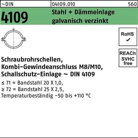 Abrazadera  de  tubo  roscada  DIN  4109  40-43  M8/M10  con  aislamiento  de  acero  galvanizado  100  unidades. (1/2)