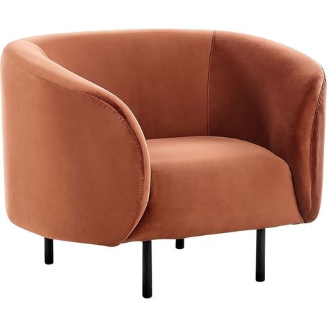 Fauteuil Incurvé Design Art Déco Moderne avec Pieds Noirs en Velours Orange Loen