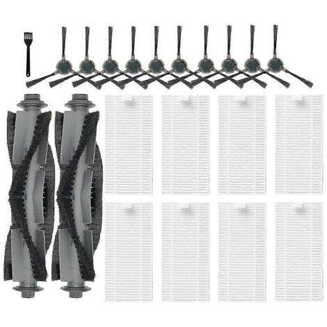 Lot de 21 pi��ces de rechange pour aspirateur robot AIRROBO P20 : rouleau principal, brosses lat��rales, filtres HEPA et brosse de nettoyage.