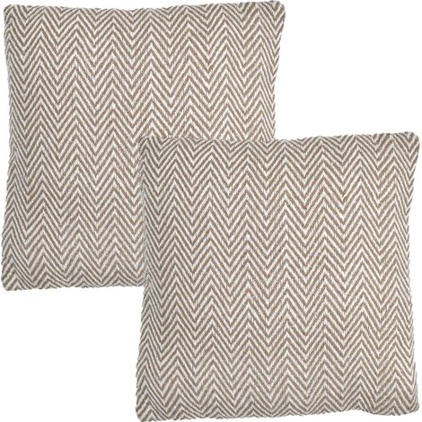 Lot 2 coussins carrés 40 x 40 cm coton brodé de chevrons beige - GLINT (1/5)