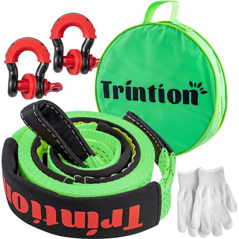 Trintion 10T (22.000 lbs) Abschleppseil Auto, 5M x 5cm, Polyester-Abschleppgurt mit 2 verstärkten Haken und 1 Paar Handschuhen, Hochleistungs-Auto-Abschleppseil für Offroad-Rettungs SUV Grün (1/5)