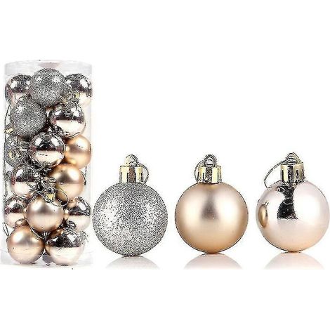 24er-Pack zarte, wiederverwendbare, hochglänzende Weihnachtskugeln als Christbaumschmuck oder Anhänger für Zuhause-4cm-Champagne (1/4)