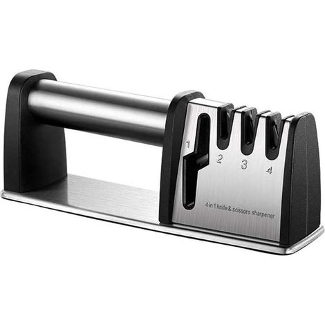 Professional Knife Sharpener, Knife Sharpener, 4-in-1 Kitchen Knife Sharpener Diamond Tungsten Steel, Manual Knife Sharpeners with Non-Slip Base, for Kitchen Knife, Scissors (1/5)