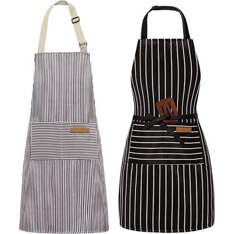 Lot de 2 tabliers professionnels unisexes avec 2 grandes poches pour cuisine poterie barbecue peinture et menuiserie couleurs noire et grise (1/5)