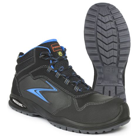 Pezzol Portofino S3 scarpe da lavoro antinfortunistiche alte N.45 in pelle nera con inserti azzurri metal free made in Italy Nero + Azzurro 45