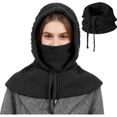 3-in-1 Sturmhaube mit Nackenwärmer, warm, winddicht, verstellbar, Unisex, Schwarz (1/5)