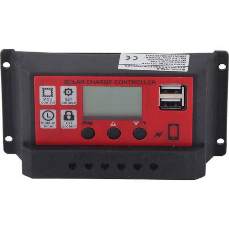 Régulateur solaire intelligent 20A 12V 24V avec écran LCD, contrôleur de charge ajustable pour panneau solaire et batterie (1/5)