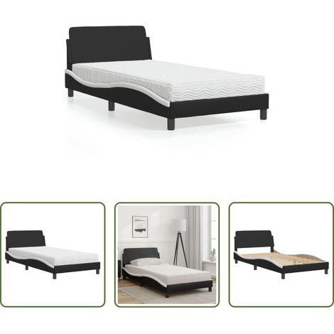 Kunstlederbett - Bett mit Matratze "Dover" Schwarz und Weiß 100x200 cm Kunstleder (1/5)