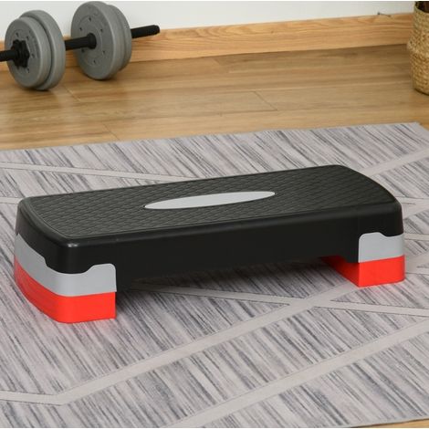 Stepper de fitness réglable sur 2 hauteurs, 68 x 29 x 15 cm, antidérapant, noir/gris/rouge OKMYHOME (1/5)