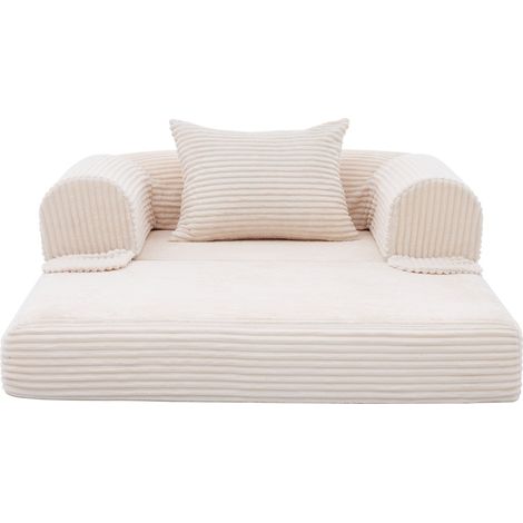 Divano letto singolo trasformabile in tessuto beige con cuscino, pieghevole e salvaspazio (1/5)