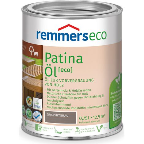 Remmers Patina-Öl [eco] graphitgrau, 0,75 Liter, nachhaltiges Holzöl grau, innen und außen, vegan, rutschhemmend, natürliche Grautöne für Holz