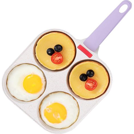 Poêle à frire antiadhésive, poêle à omelette divisée pour 4 tasses, poêle à omelette avec poignée ergonomique, poêle à crêpes, petit déjeuner pour œufs, steak et hamburgers (violet) (1/5)
