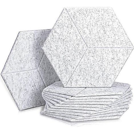 Lot de 12 panneaux acoustiques hexagonaux en mousse, à bords biseautés, pour le traitement acoustique et l'isolation de la basse et de l'écho. (1/5)