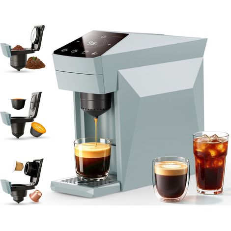 Machine à café 3 en 1 pour capsules de café jetables NES/DG et café moulu, machine à expresso 19 bars avec réservoir d'eau de 800 ml, contrôle tactile, gris (1/5)