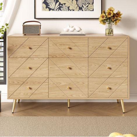 Cassettiera 9 cassetti 120 x 39 x 80 cm in truciolare con gambe in ferro, finitura legno HAVRYA (1/5)